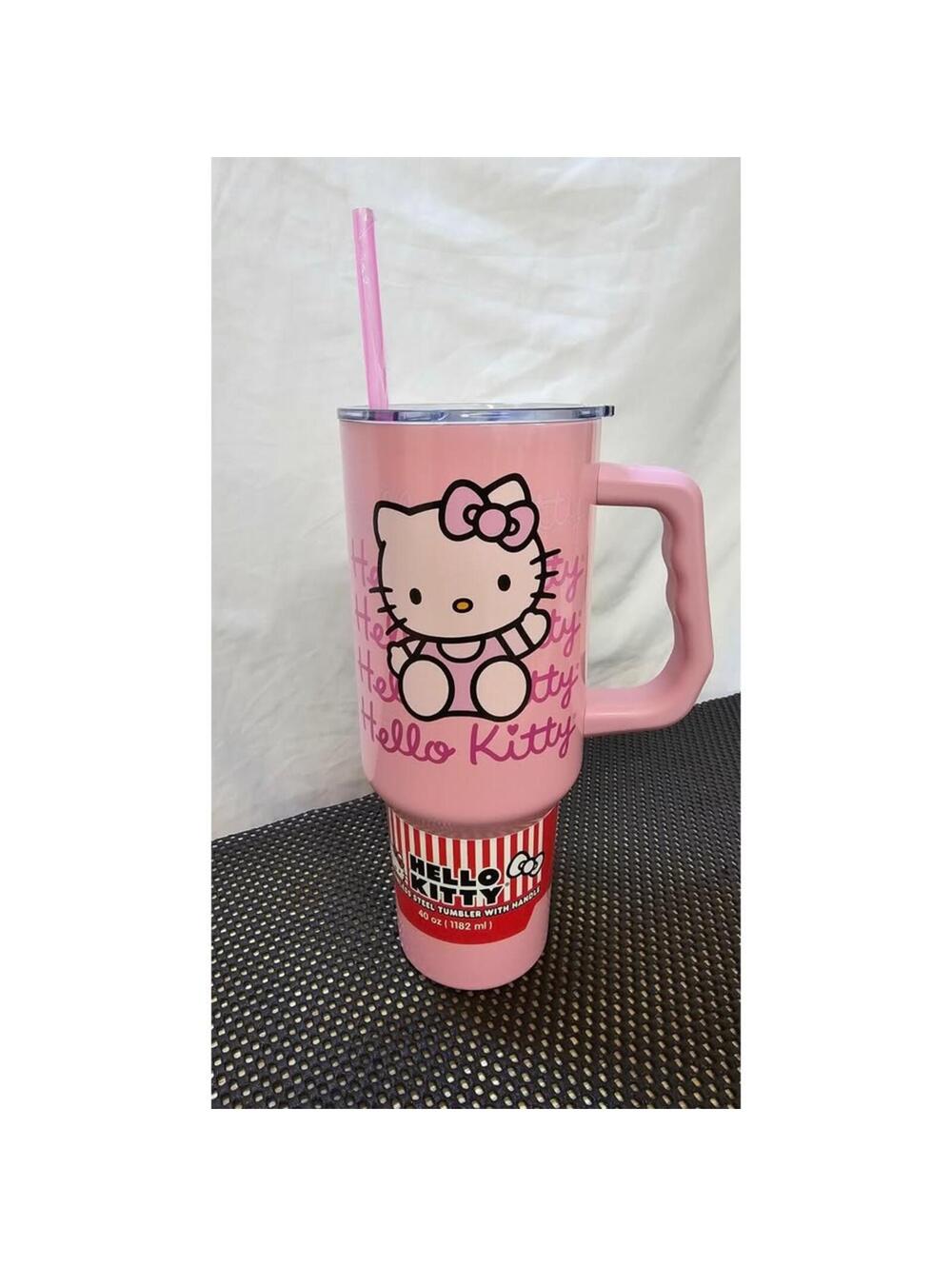 Hello Kitty 40oz Stainless Steel Tumbler Pink Handle Straw Cup Insulated